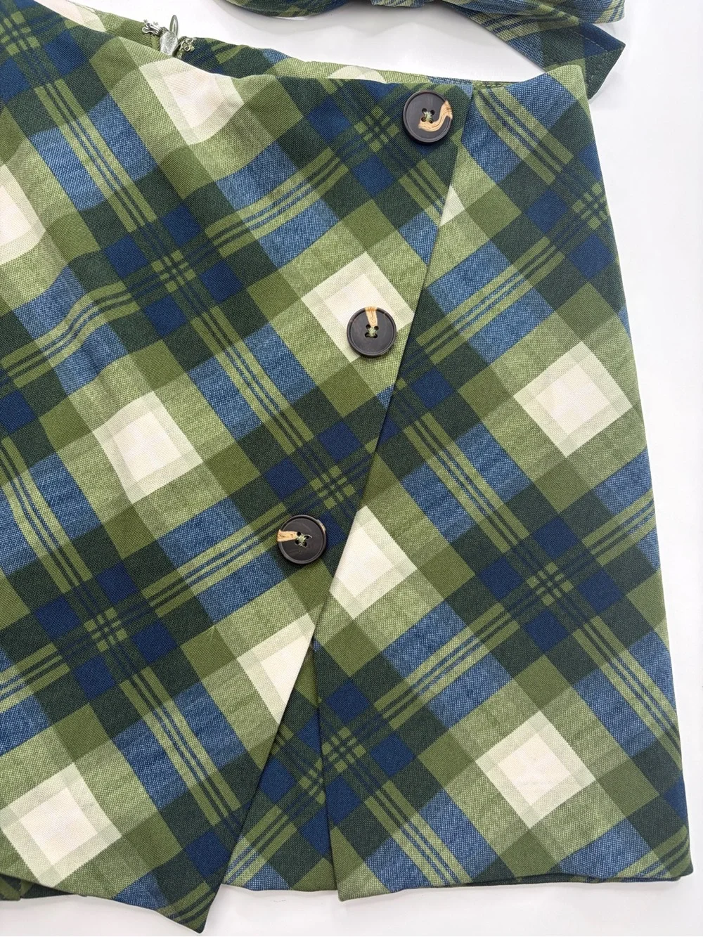 WeWoreWhat wrap top and mini skirt set in vintage plaid green small GUC